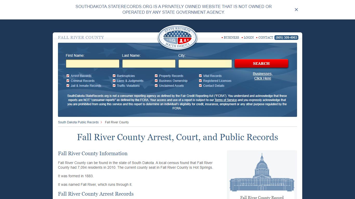 Fall River County Arrest, Court, and Public Records